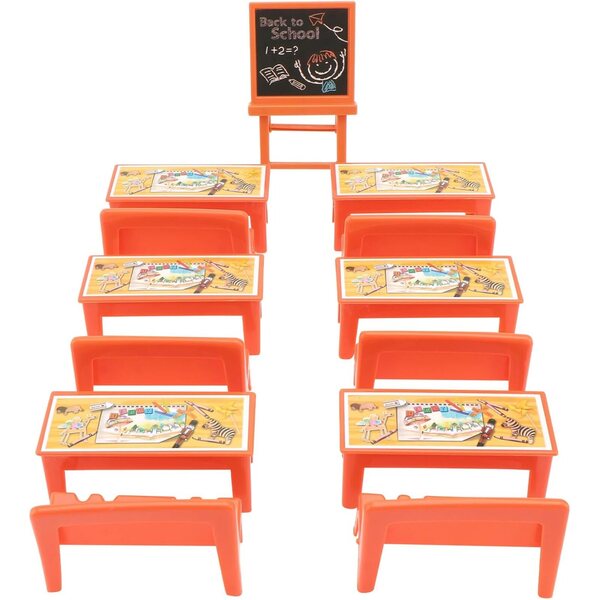 ORFOFE Set Mini Aula 13 Pezzi: Lavagna, Sedie e Scrivanie in Miniatura Colorate