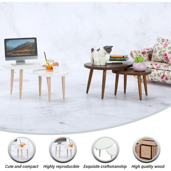 Set di Mobili Miniatura 1/12 Tavolo Triangolare in Legno Bianco per Casa delle Bambole