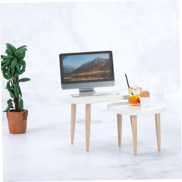 Set di Mobili Miniatura 1/12 Tavolo Triangolare in Legno Bianco per Casa delle Bambole
