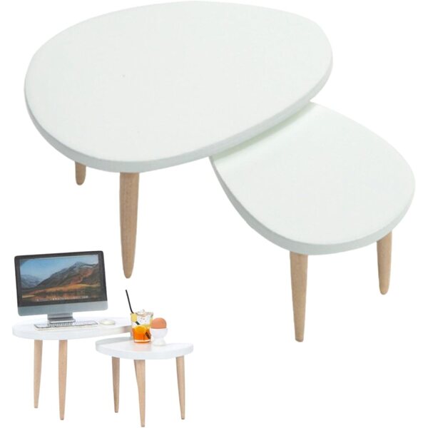 Set di Mobili Miniatura 1/12 Tavolo Triangolare in Legno Bianco per Casa delle Bambole