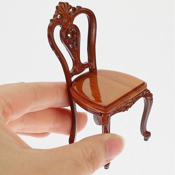 Set 2 Mini Sedie Vintage per Case delle Bambole in Lega di Zinco e Legno 7,6x4x3,7 cm