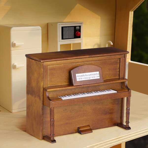 VICASKY Mini Pianoforte in Legno con Sgabello per Casa delle Bambole 5,2x3,7x3,3 cm