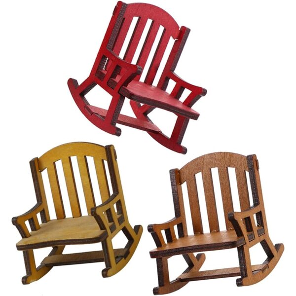 Set di 3 mini sedie a dondolo in legno naturale per casa delle bambole e giardino delle fate