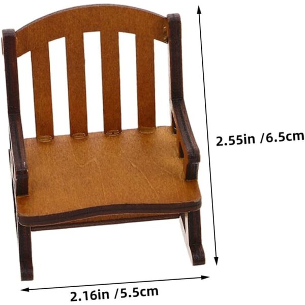Set di 3 mini sedie a dondolo in legno naturale per casa delle bambole e giardino delle fate