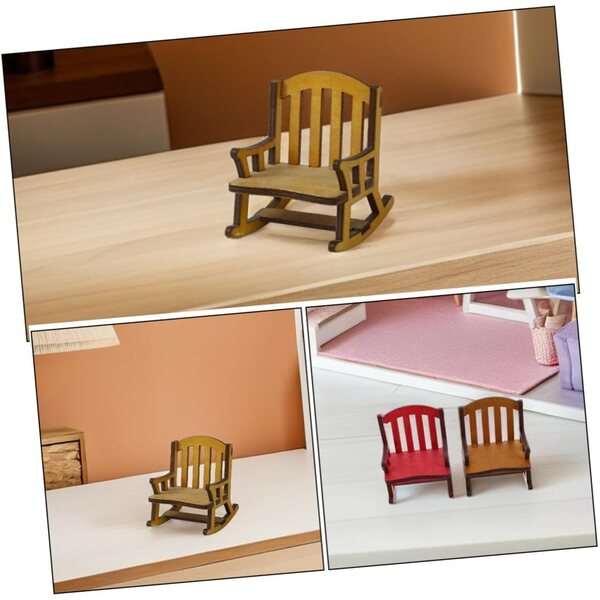 Set di 3 mini sedie a dondolo in legno naturale per casa delle bambole e giardino delle fate
