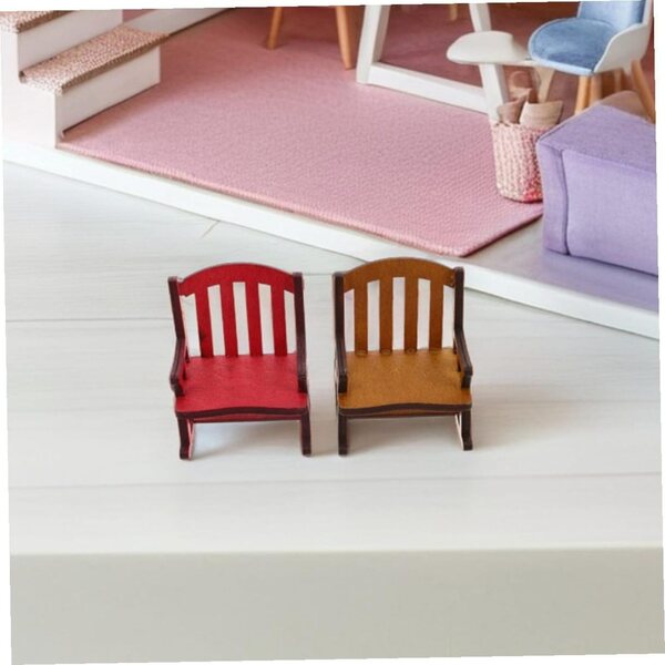 Set di 3 mini sedie a dondolo in legno naturale per casa delle bambole e giardino delle fate