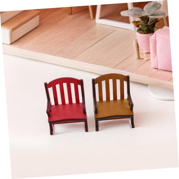 Set di 3 mini sedie a dondolo in legno naturale per casa delle bambole e giardino delle fate