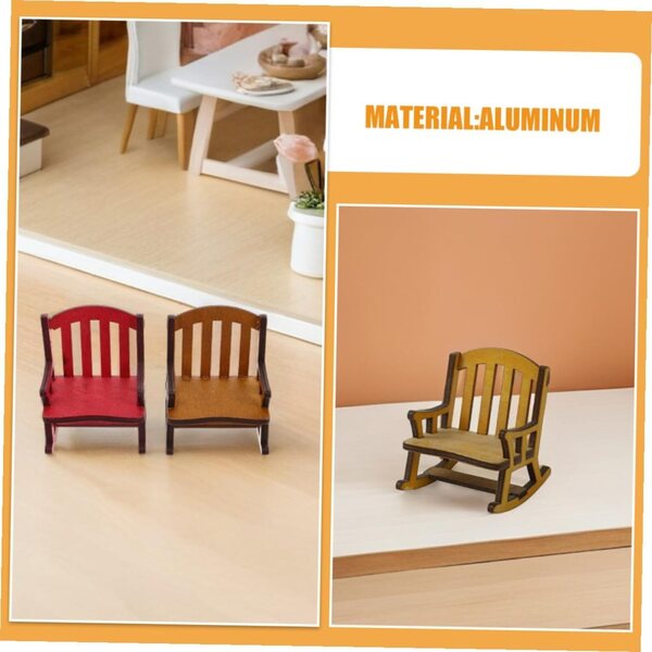 Set di 3 mini sedie a dondolo in legno naturale per casa delle bambole e giardino delle fate