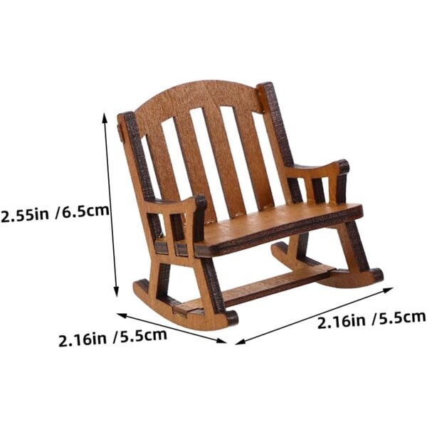 Set di 3 mini sedie a dondolo in legno naturale per casa delle bambole e giardino delle fate