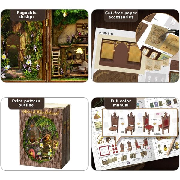 DIY 3D-Wunderland-Wald-Minihaus-Bausatz mit dekorativen LED-Lichtern aus Holz
