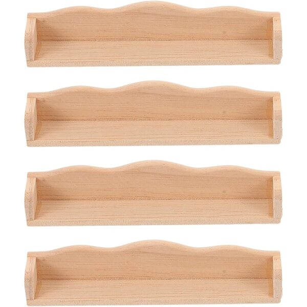 Set 4 Mini Scaffali Murali in Legno per Casa delle Bambole Beige 1:12