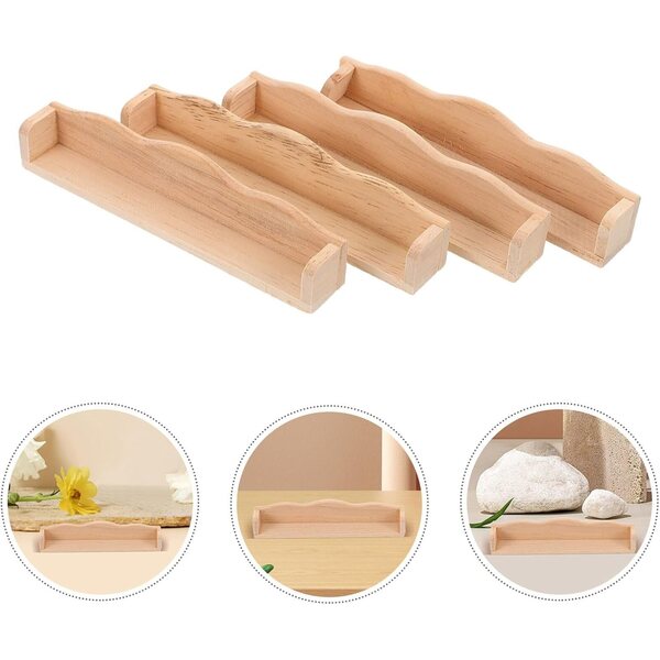Set 4 Mini Scaffali Murali in Legno per Casa delle Bambole Beige 1:12