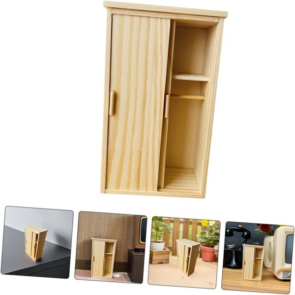 Mini Armoire in Legno UPKOCH per Casa delle Bambole con Porta Scorrevole e Ripiano