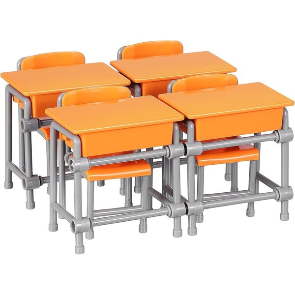 4-teiliges Miniatur-Schulmöbelset, Schreibtisch und Stuhl aus robustem Kunststoff