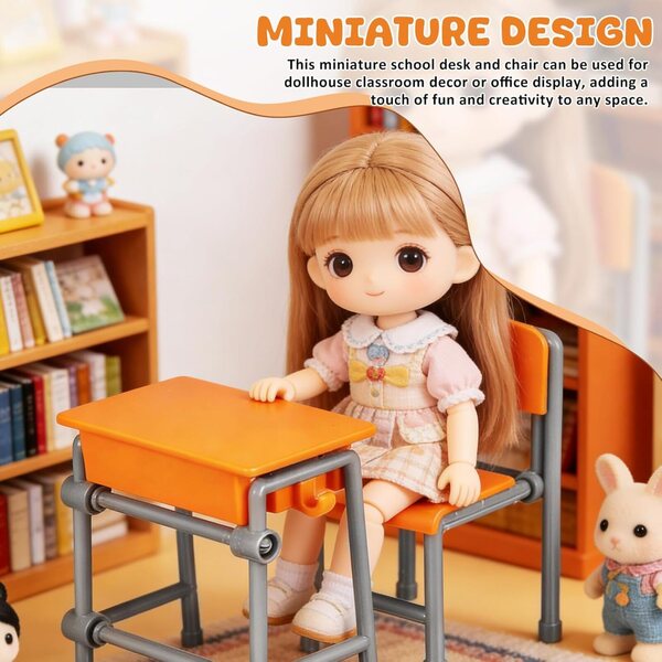 4-teiliges Miniatur-Schulmöbelset, Schreibtisch und Stuhl aus robustem Kunststoff