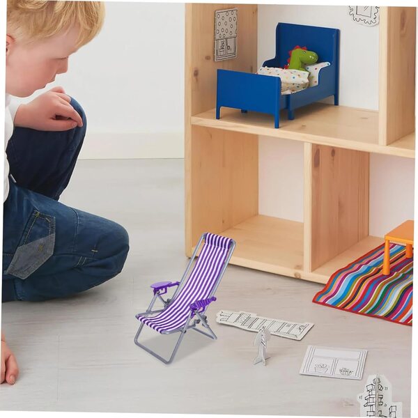 BAZEITFLOW Mini-Klappstrandstuhl für Puppenhaus mit Streifendesign