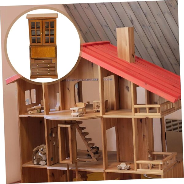UPKOCH Mini Armoire in Legno per Casa delle Bambole, Mobiletto Miniatura 7x3,8x15,6 cm