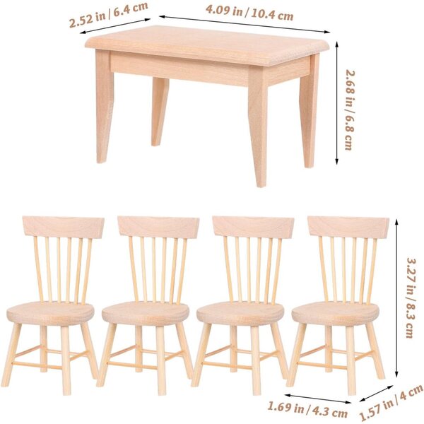 Set Miniature Tavolo e Sedie per Casa delle Bambole UPKOCH con Dettagli Realistici