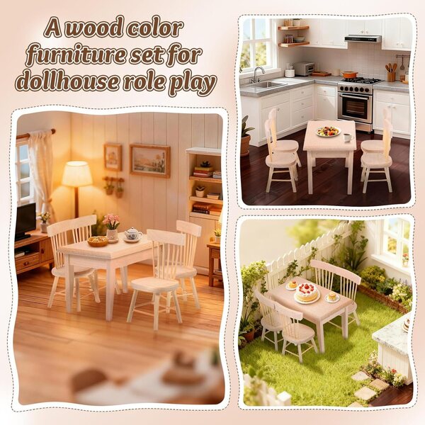 Set Miniature Tavolo e Sedie per Casa delle Bambole UPKOCH con Dettagli Realistici