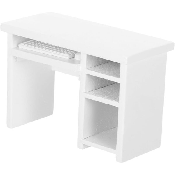Scrivania per computer bianca in miniatura per casa delle bambole - mobili realistici 1:12