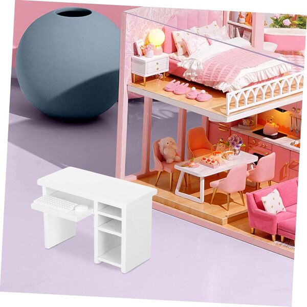 Scrivania per computer bianca in miniatura per casa delle bambole - mobili realistici 1:12