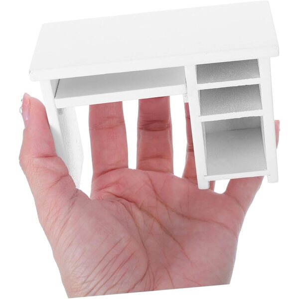 Scrivania per computer bianca in miniatura per casa delle bambole - mobili realistici 1:12