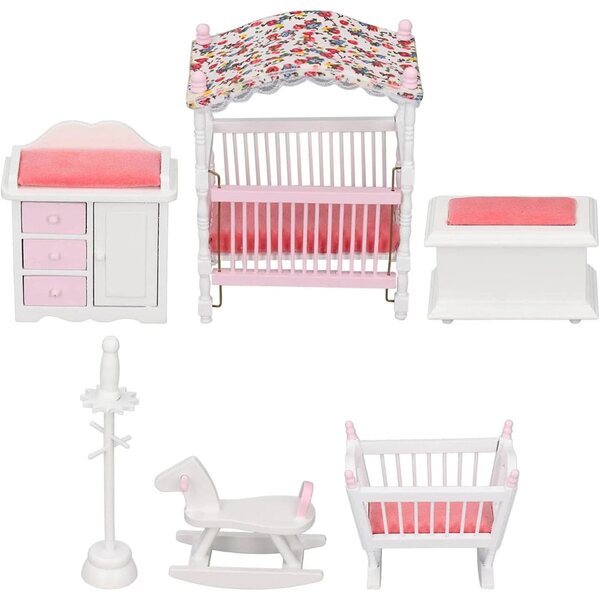 1:12 hölzernes Kindergartenmöbelset für Puppenhäuser mit Schaukel und Kleiderschrank