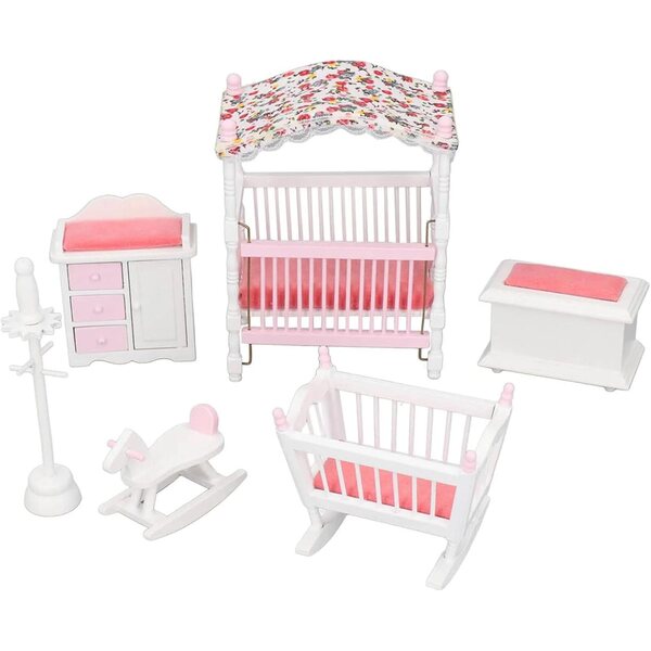 1:12 hölzernes Kindergartenmöbelset für Puppenhäuser mit Schaukel und Kleiderschrank