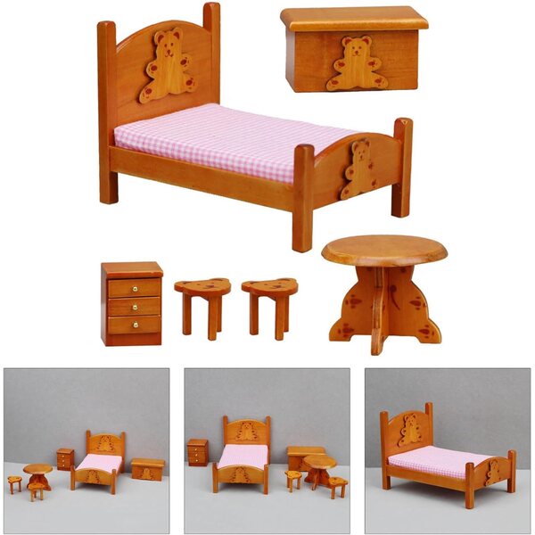Set mobili camera da letto in legno per casa delle bambole per bambini e ragazze