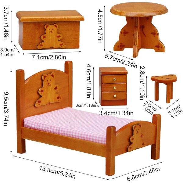Set mobili camera da letto in legno per casa delle bambole per bambini e ragazze