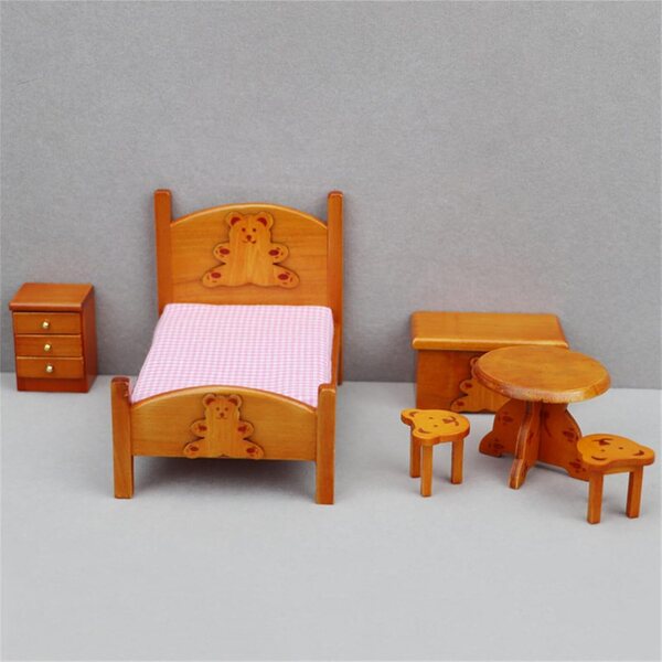 Set mobili camera da letto in legno per casa delle bambole per bambini e ragazze