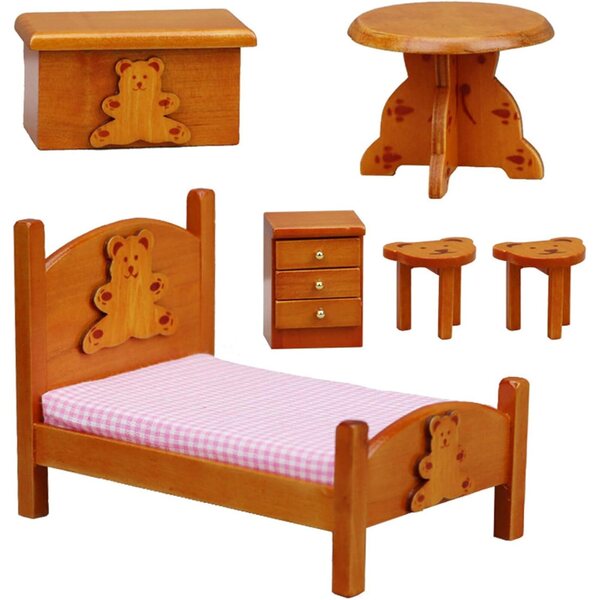 Set mobili camera da letto in legno per casa delle bambole per bambini e ragazze