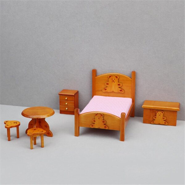 Set mobili camera da letto in legno per casa delle bambole per bambini e ragazze