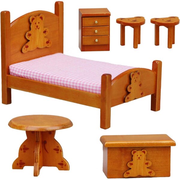 Set mobili camera da letto in legno per casa delle bambole per bambini e ragazze