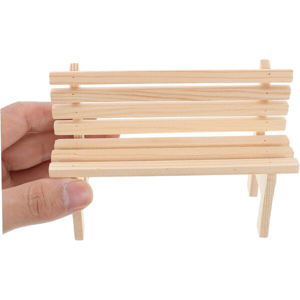 2-teiliges Miniatur-Set: Holzstuhl und Bank für Puppenhaus