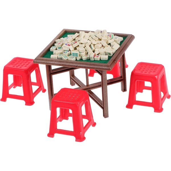 Set Miniatura Tavolo e Sedie Mahjong per Casa delle Bambole in Plastica 8,7x4x4 cm