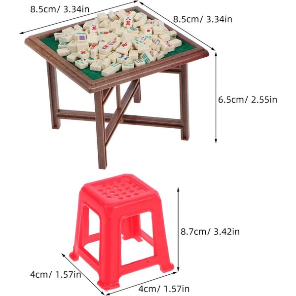 Set Miniatura Tavolo e Sedie Mahjong per Casa delle Bambole in Plastica 8,7x4x4 cm