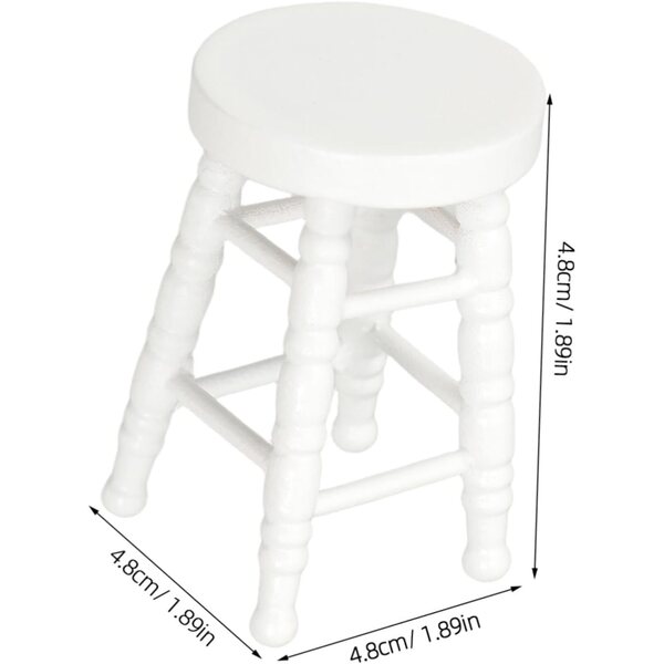 Tabouret Miniature Robusto per Casa delle Bambole 4,8x3,8x3,8 cm - Colore Bianco