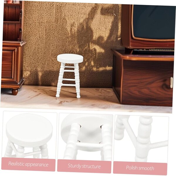 Tabouret Miniature Robusto per Casa delle Bambole 4,8x3,8x3,8 cm - Colore Bianco