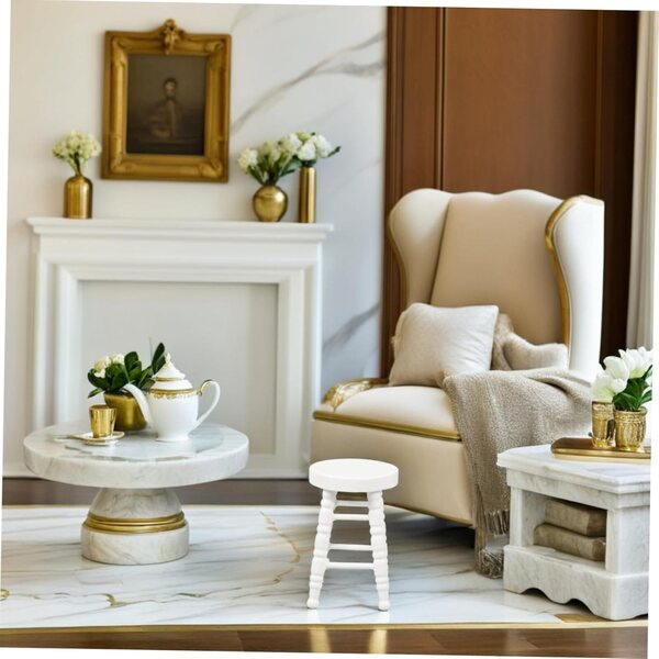 Tabouret Miniature Robusto per Casa delle Bambole 4,8x3,8x3,8 cm - Colore Bianco
