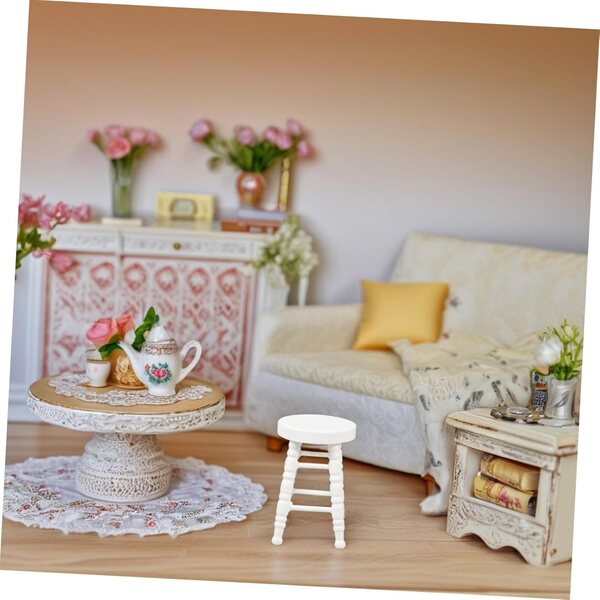 Tabouret Miniature Robusto per Casa delle Bambole 4,8x3,8x3,8 cm - Colore Bianco