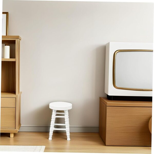 Tabouret Miniature Robusto per Casa delle Bambole 4,8x3,8x3,8 cm - Colore Bianco