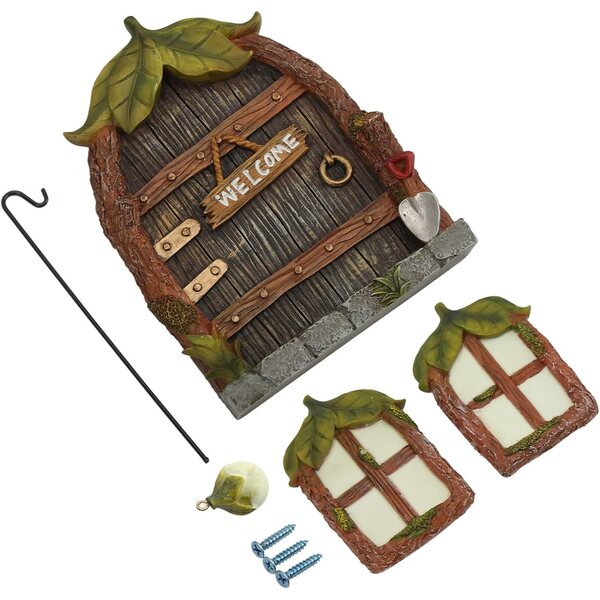 RIZGHWOY Kit Miniature Porta e Finestra Fantasy con Lanterna per Decorare Alberi Esterni