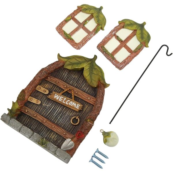 RIZGHWOY Miniatur-Fantasie-Tür- und Fenster-Set mit Laterne zum Dekorieren von Bäumen im Freien