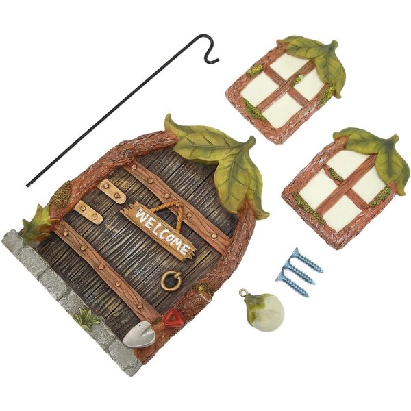 RIZGHWOY Miniatur-Fantasie-Tür- und Fenster-Set mit Laterne zum Dekorieren von Bäumen im Freien