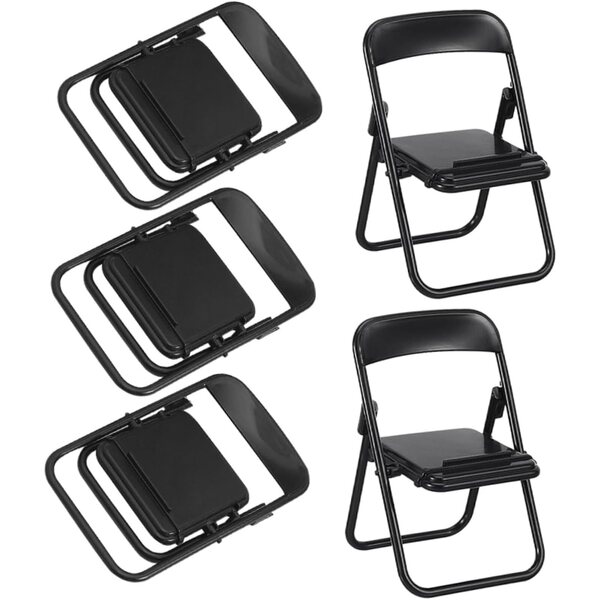 Set 5 Mini Sedie Pieghevoli Nero Micro Paesaggio Supporto Telefono Decorativo