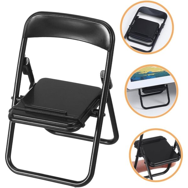 Set 5 Mini Sedie Pieghevoli Nero Micro Paesaggio Supporto Telefono Decorativo