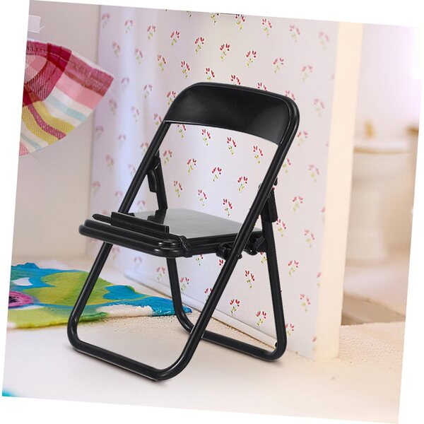 Set 5 Mini Sedie Pieghevoli Nero Micro Paesaggio Supporto Telefono Decorativo