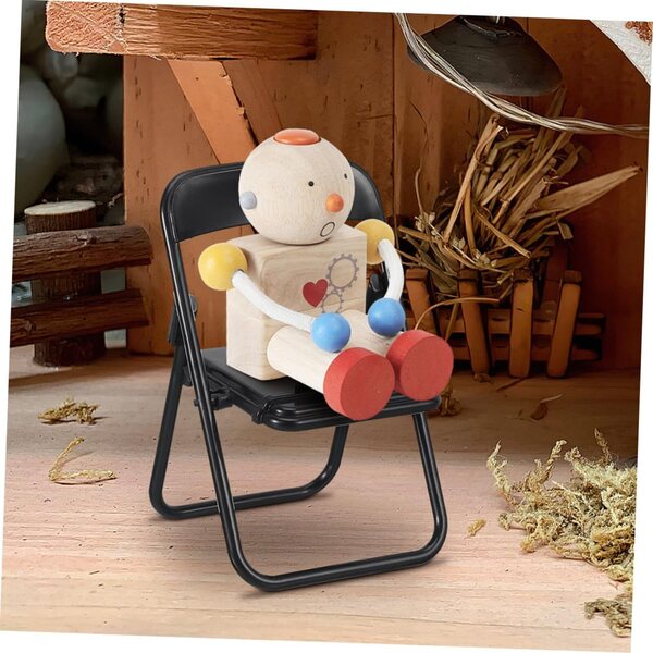 Set 5 Mini Sedie Pieghevoli Nero Micro Paesaggio Supporto Telefono Decorativo