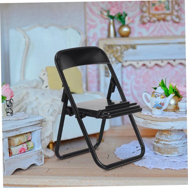 Set 5 Mini Sedie Pieghevoli Nero Micro Paesaggio Supporto Telefono Decorativo
